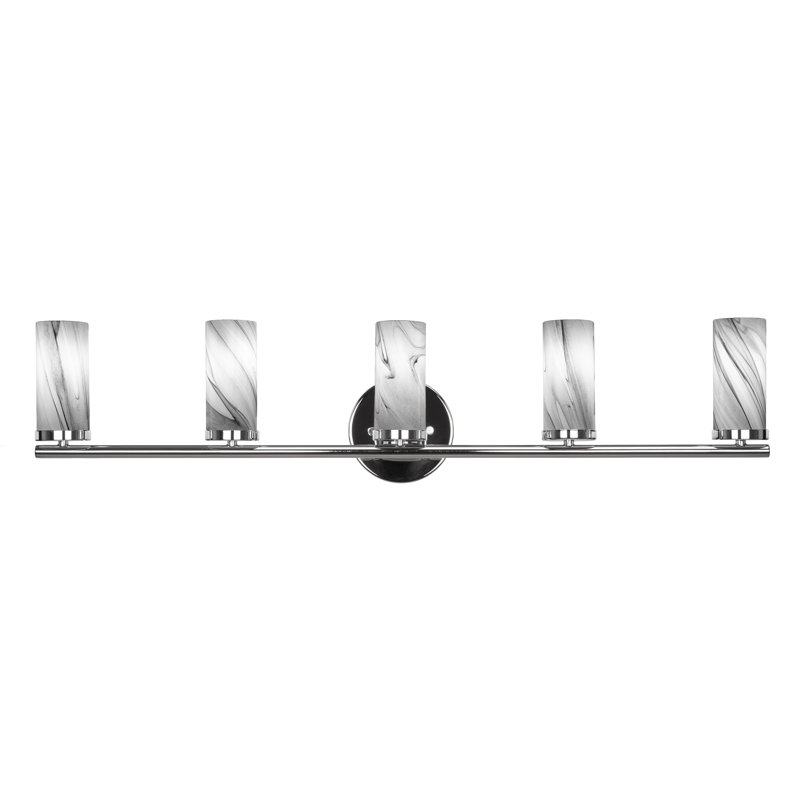 Annese 5 Light Bath Bar Shown With 2.5” Onyx Swirl Glass, Chrome