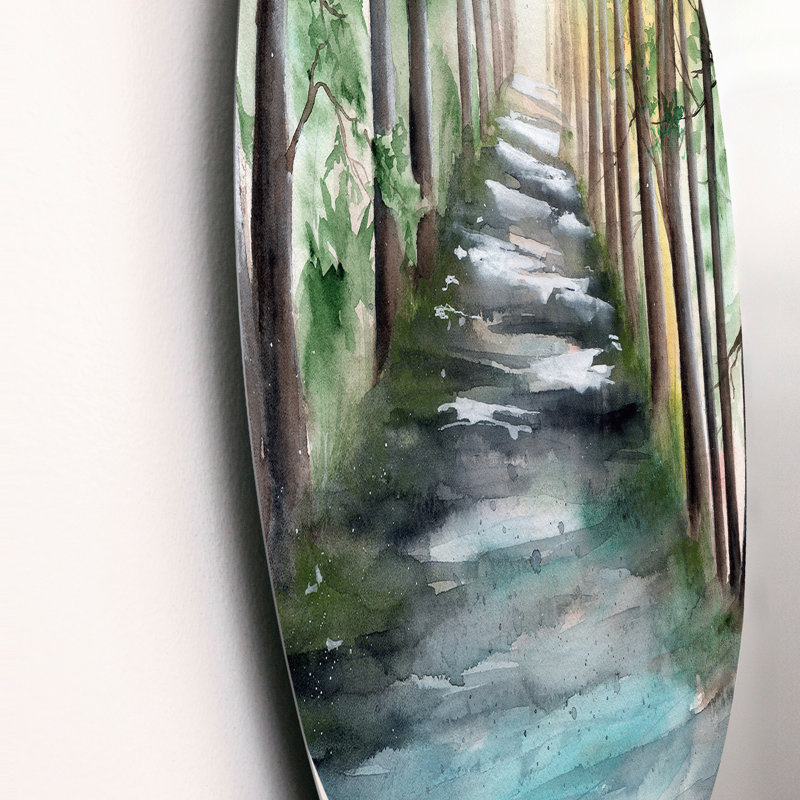 «A Sunlit Forest Alley with Tree Shadows I», art mural traditionnel en métal, H 23 po x l 23 po