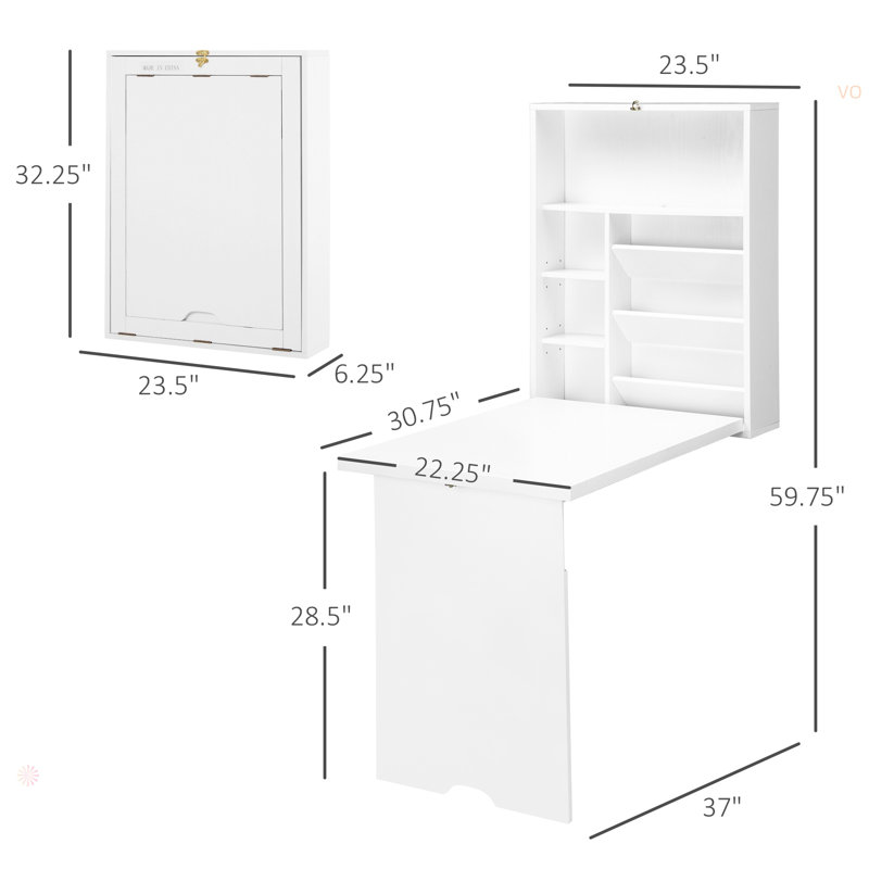 Wall Mounted Fold Out Convertible Desk, Multi-Function Floating Desk With Storage Shelf For Home Office