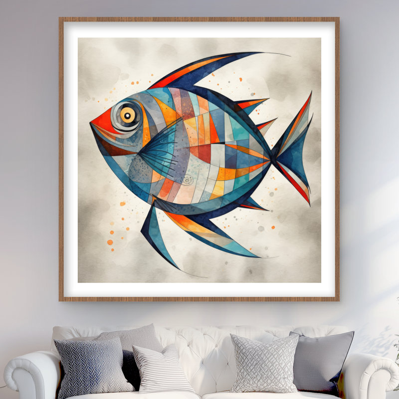 Geometric Fish - Framed Matted Print for Home Decor