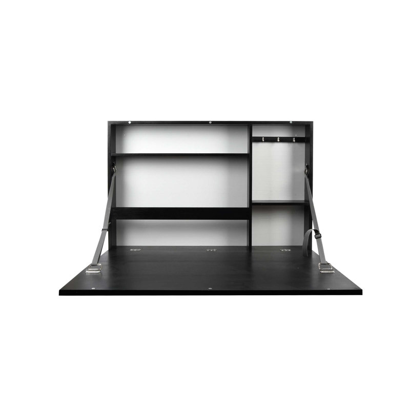 Black Magnetic Wall-Mounted Murphy Desk with Chalkboard Front