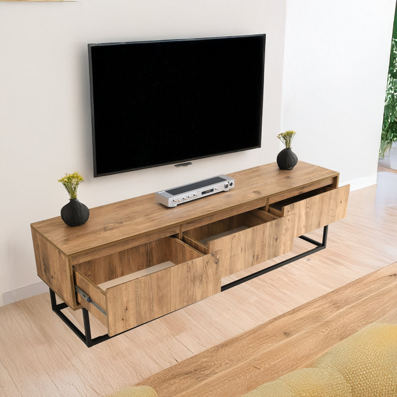 Rectangle Metal Frame Base Tv Stand For Tvs Up To 78'' With 3 Drawers