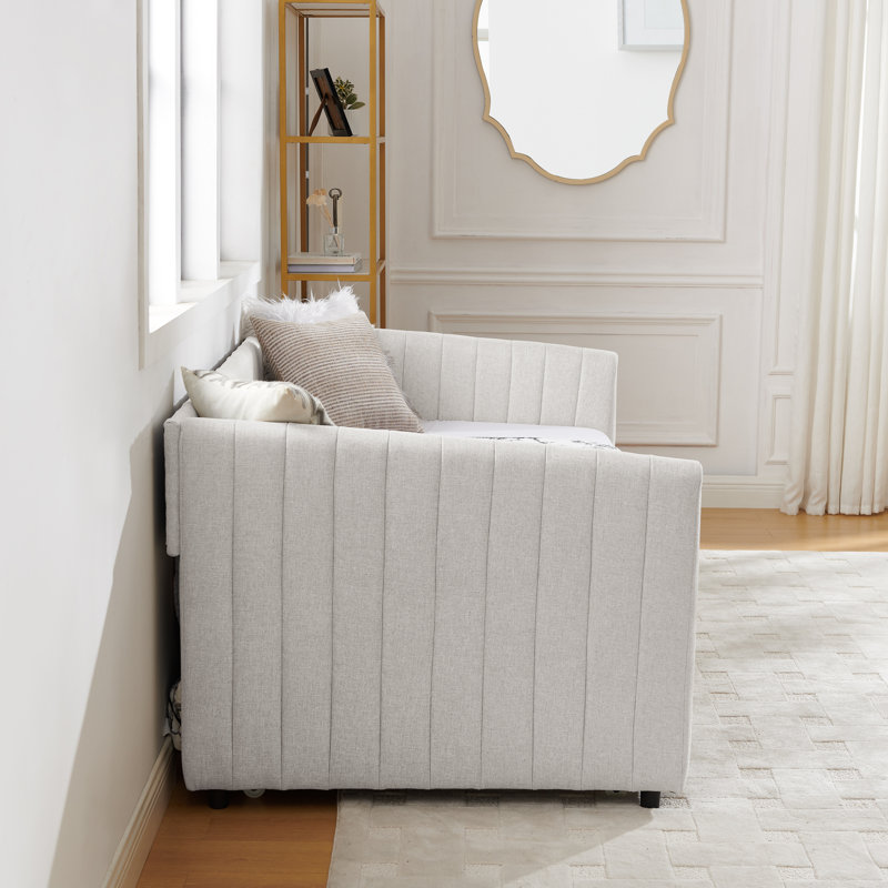 Lit de jour avec canapé-lit tapissier, Beige, Lit simple