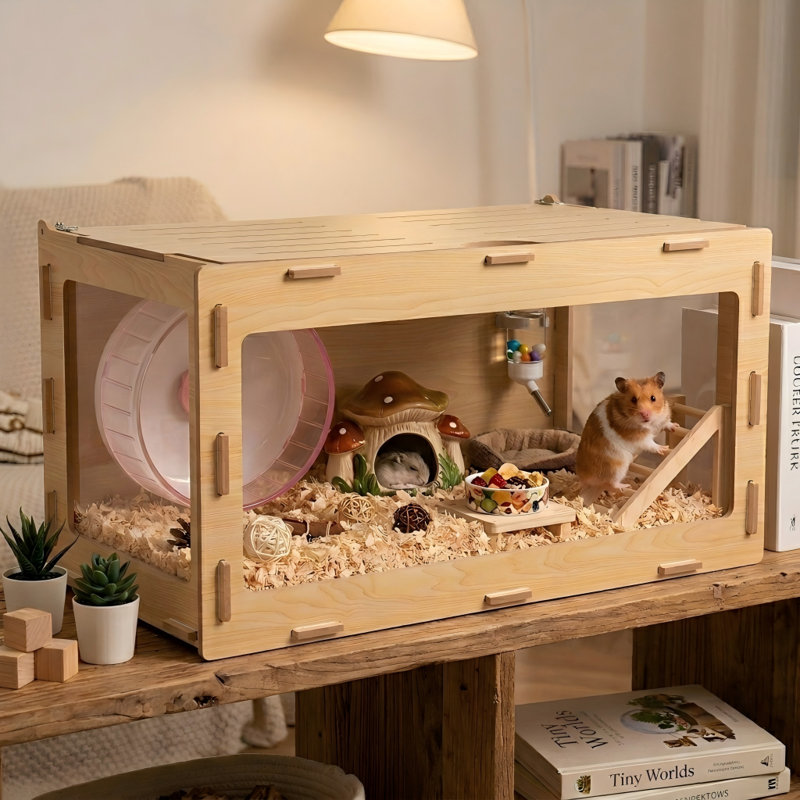 Cage à hamster 32 po avec toit ouvrant et panneaux en acrylique, vue panoramique à 270 °