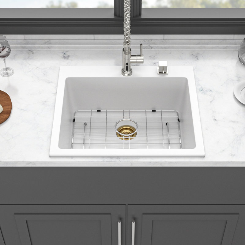 25x22" White granite composite Drop-in kitchen sink