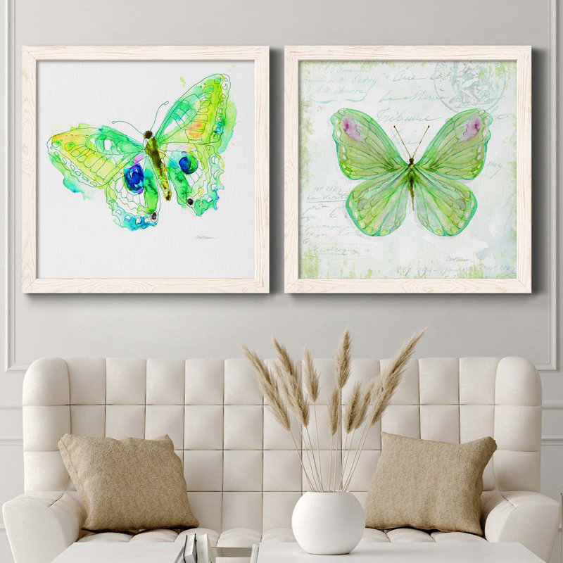 Carnet de croquis Butterfly II - ensemble de 2 peintures sur toile encadrées, H 27,5 po x l 55 po x P 1,5 po, Cadre blanc