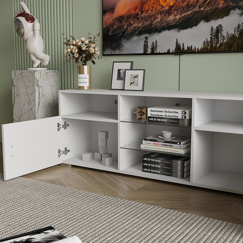 TV Stand For 32-60 Inch TV, Modern Television Table Center Media Console With Drawer And Led Lights, Matt Entertainment Center For Living Game Room Bedroom.