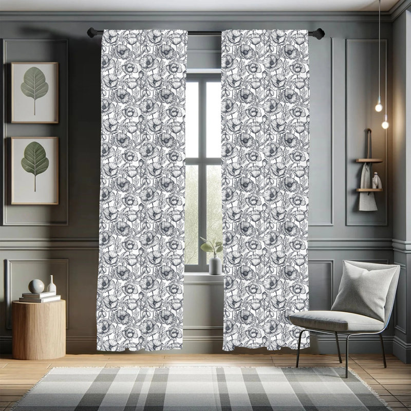 Floral Semi-Sheer Rod Pocket Curtain Panels, 28" x 84"