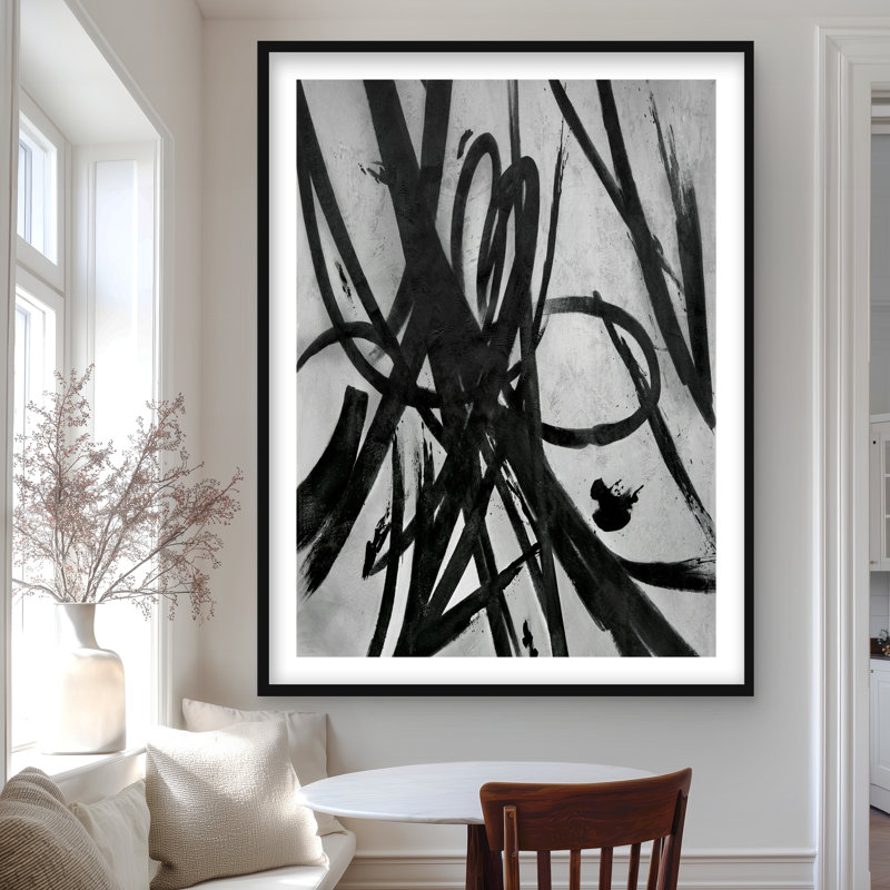 Circular Strokes - Impression abstraite minimaliste pour la décoration intérieure, Noir