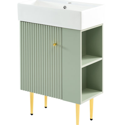 21.6" Bathroom Vanity Cabinet With Soft - Close System, 10.64 In Deep, Open Side Storage For Compact Layout Design Arrangement Plan