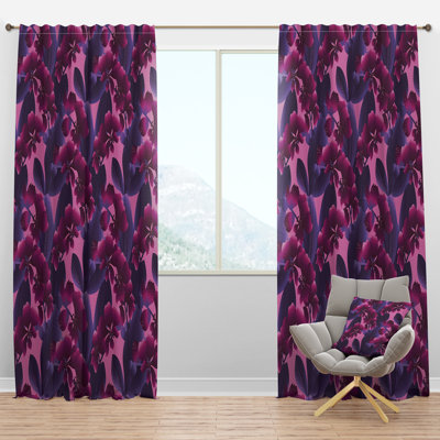 Orchid blossom colorful pattern - Mid-Century Curtain - Velvet Room darkening - 1 panel