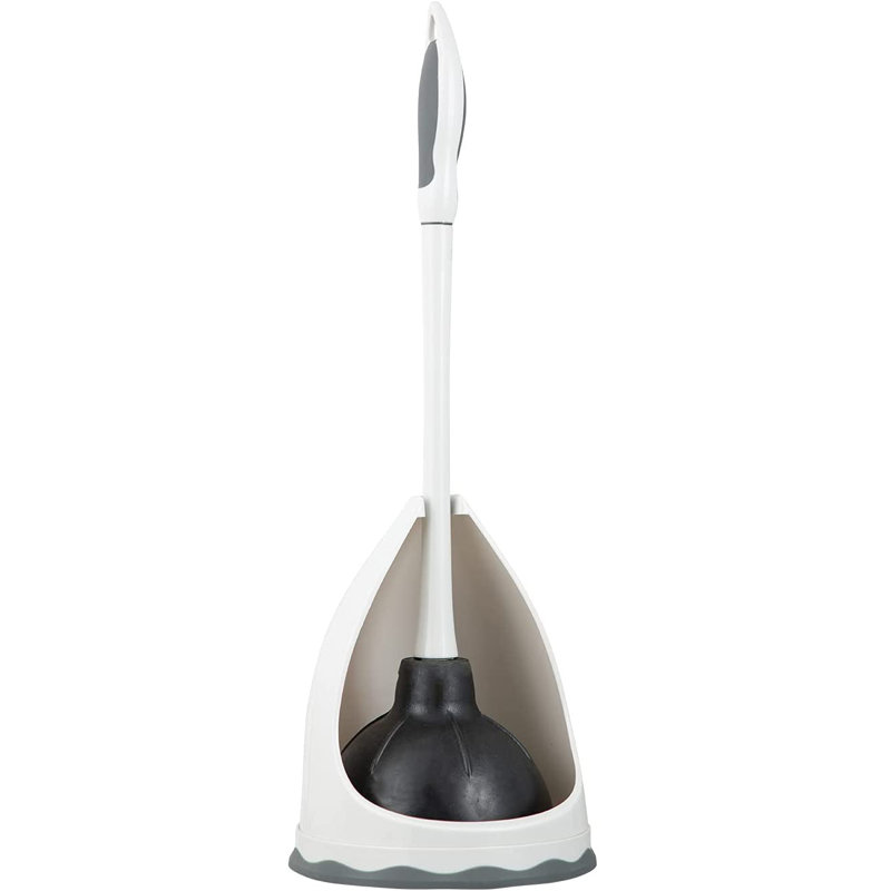 Grey Toilet Plunger With Holder