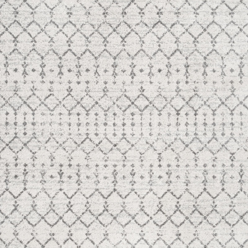 Kateshia Moroccan HYPE Boho Vintage Diamond Cream/Gray Rug, Square 5'