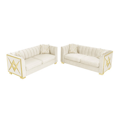 Luxury Velvet Sofas, 3-seater With Gold Accents For Modern Living
