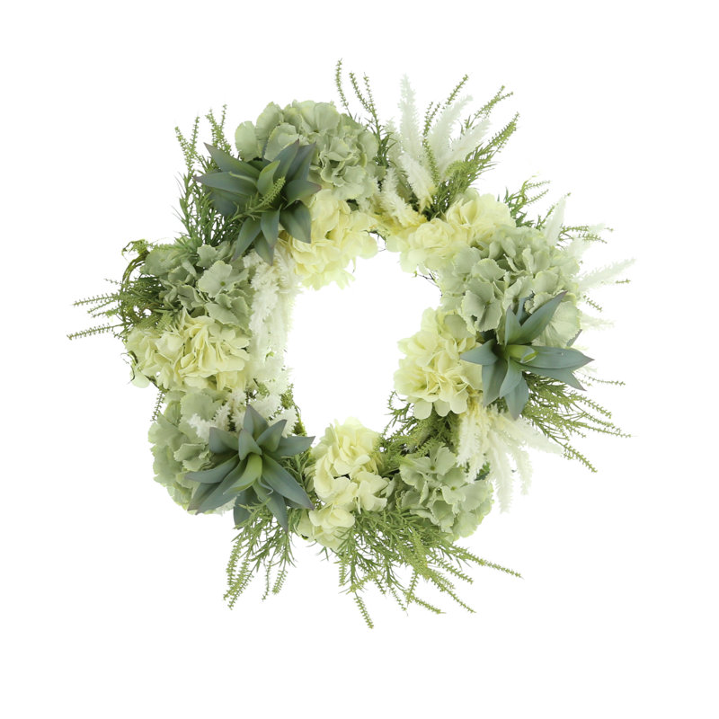 26" Hydrangeas, Pampas And Succulents Wreath