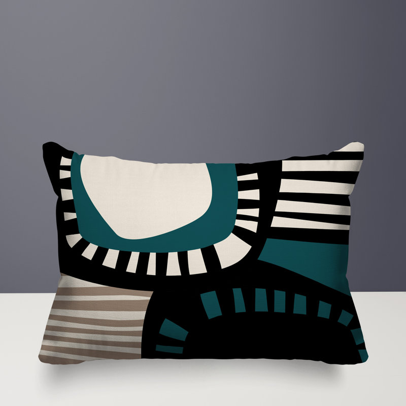 Coussin rectangulaire intérieur / extérieur Alika, Émeraude / noir / blanc cassé, H 14 po x l 20 po