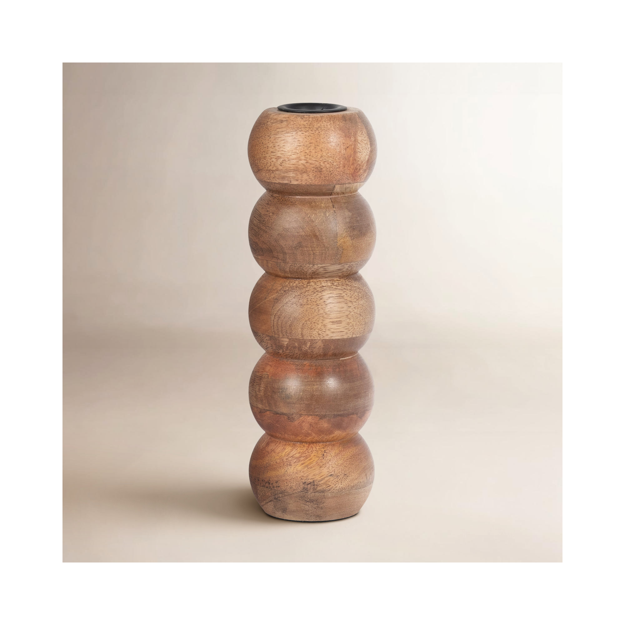 Wood Ribbed Candlestick Holder, Ribbed Brown, 8" H x 3" W x 3" D