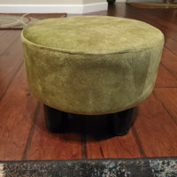 12.4'' Wide Round Footstool Ottoman Latitude Run Body Fabric: Orange Linen