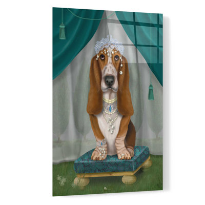 'Basset Hound and Tiara' by Fab Funky, Acrylic Glass Wall Art