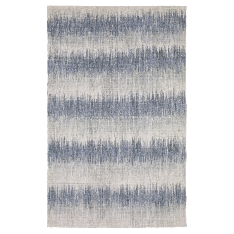 Michalski Textural Ombre Stripe Blue/ Ivory Hand-made Area Rug, Rectangle 8' x 10'