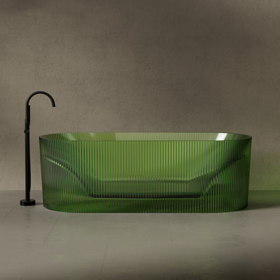 MonBlari 67" X 29.5" Fluted Freestanding Soaking Resin Bathtub with Pop-up Drain For Bathroom