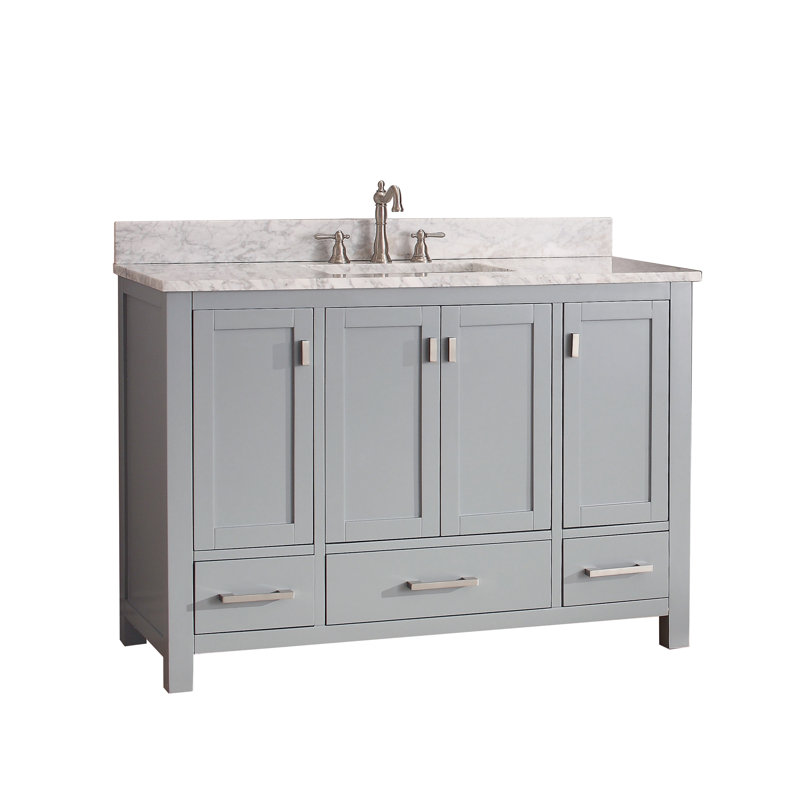Modero 48" Single Bathroom Vanity with Top, Chilled Gray, Carrera White Marble, Brushed Nickel