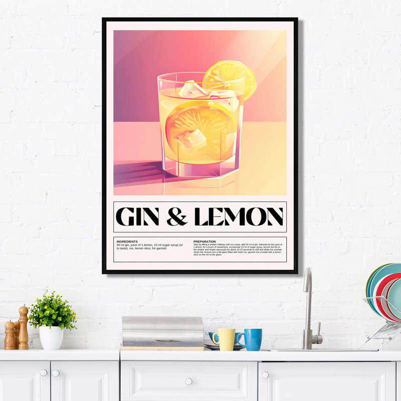 «Gin & Lemon Cocktail Hour», reproduction d'art mural, Cadre flottant noir, H 32 po x l 16 po