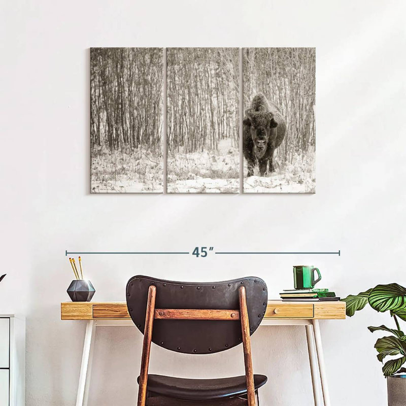 Brampt Bison In Winter Forest, 24" H x 38" W