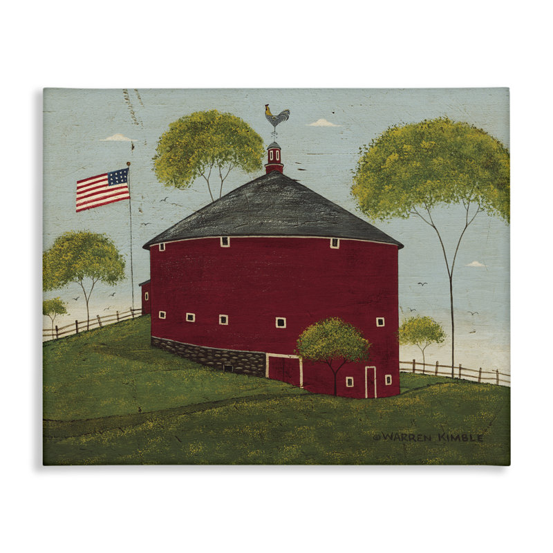 Toile ronde grange avec drapeau américain, conception de Warren Kimble, H 16 po x l 20 po