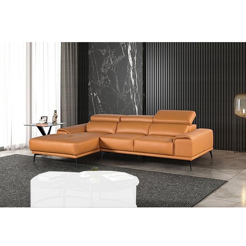 Canapé modulaire Hoeard, Accoudoir à gauche (vu de face), Cuir assorti tangerine