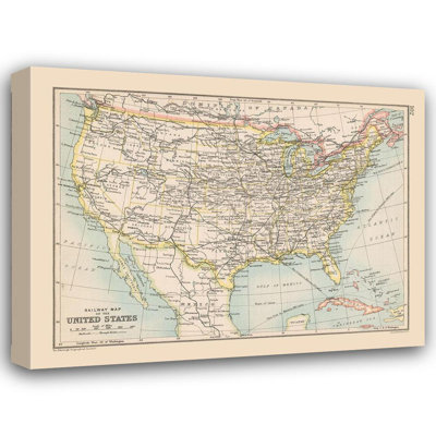 Williston Forge Unknown Gallery Wrapped Canvas Art Titled: Railway Map of United States, Bartholomew 1892