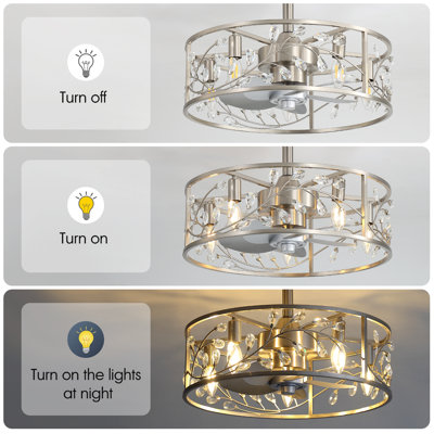 Sylvia 20" Caged Crystal Ceiling Fan With Remote Control and Light Kit Included