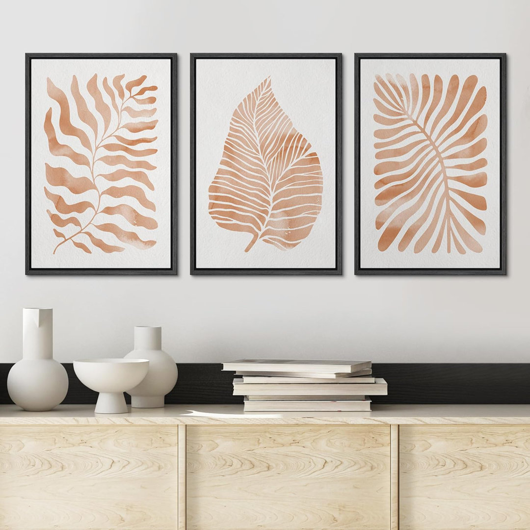 Orange Tropical Palm Leaves Plant Abstract Botanical Pictures Framed 3 Pieces Canvas Print Wall Art IDEA4WALL Frame 