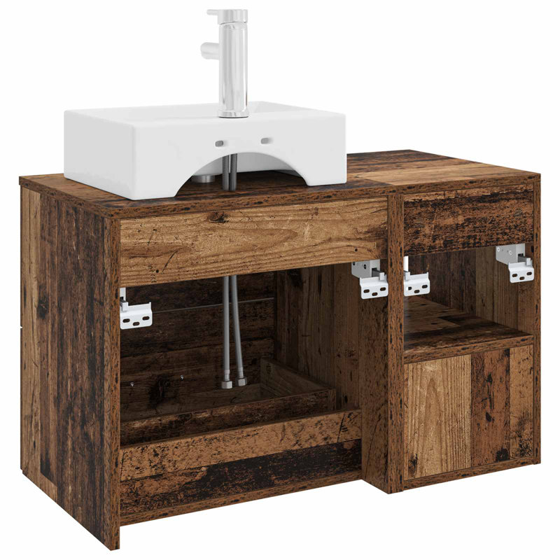 Vanity & Mirror Set, Medium Wood