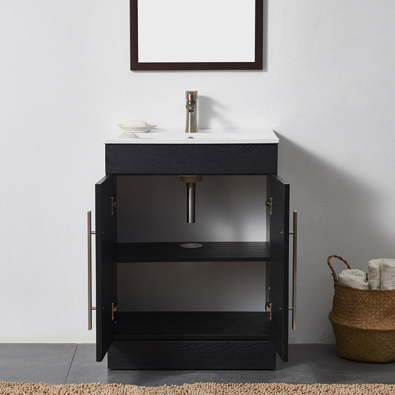 Jeiker 24'' Black Modern Free-standing Single Bathroom Vanity with Ceramic Top