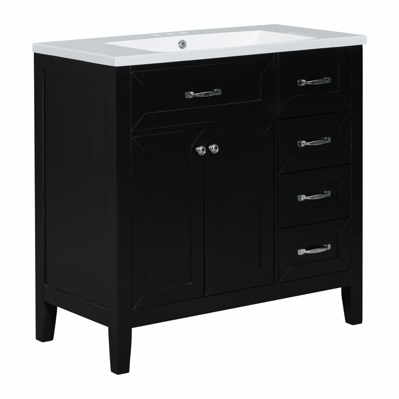 Meuble-lavabo simple avec plateau en céramique Filipp, Noir