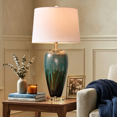 Lampe de table décorative en verre 27,5 po avec base en cristal