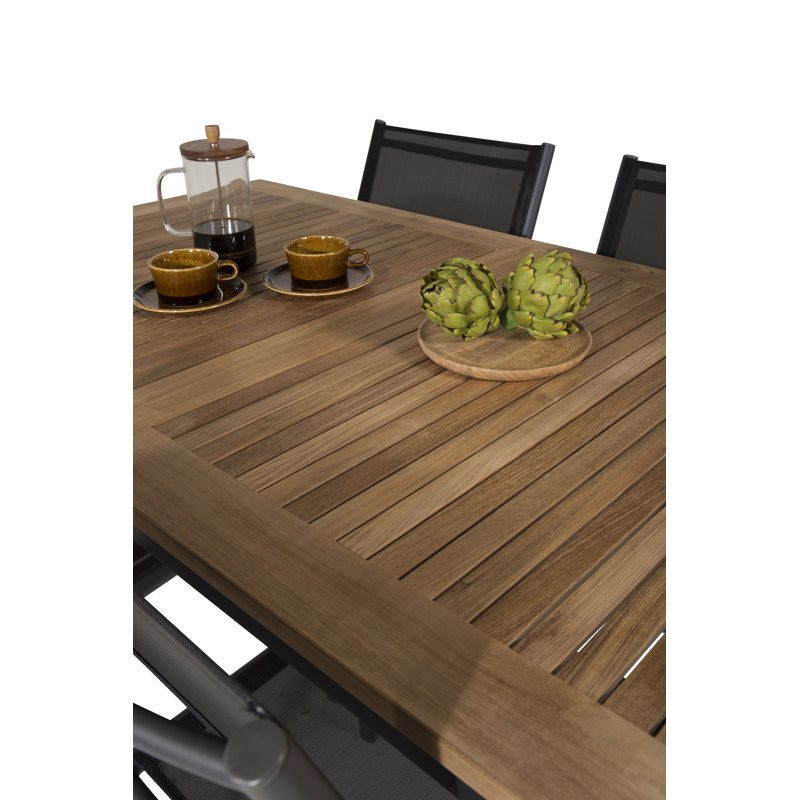 Navya 4 - Person Teak Solid Wood Patio Dining Set Extendable Rectangular Table, Black