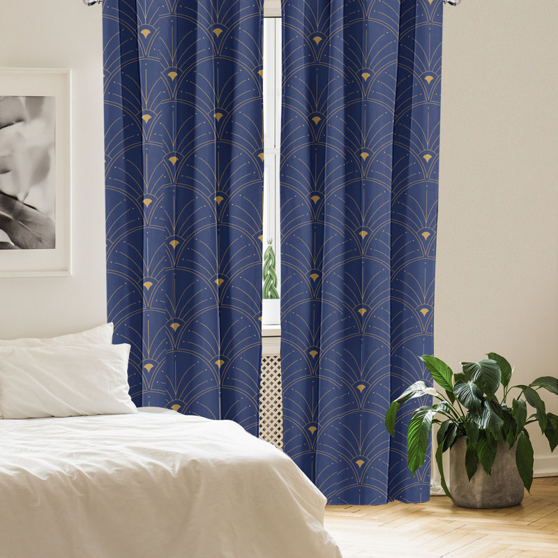 Semi Sheer Curtain Pair, 56" W x 95" L, Navy Blue/Sand Brown