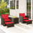 5 Pcs Patio Rattan Furniture With 2 Wicker Ottomans & Tempered Glass Coffee Table-368362681