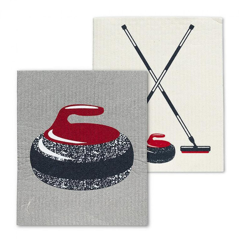 Set Of 2 Curling Rock & Brooms Dishcloth