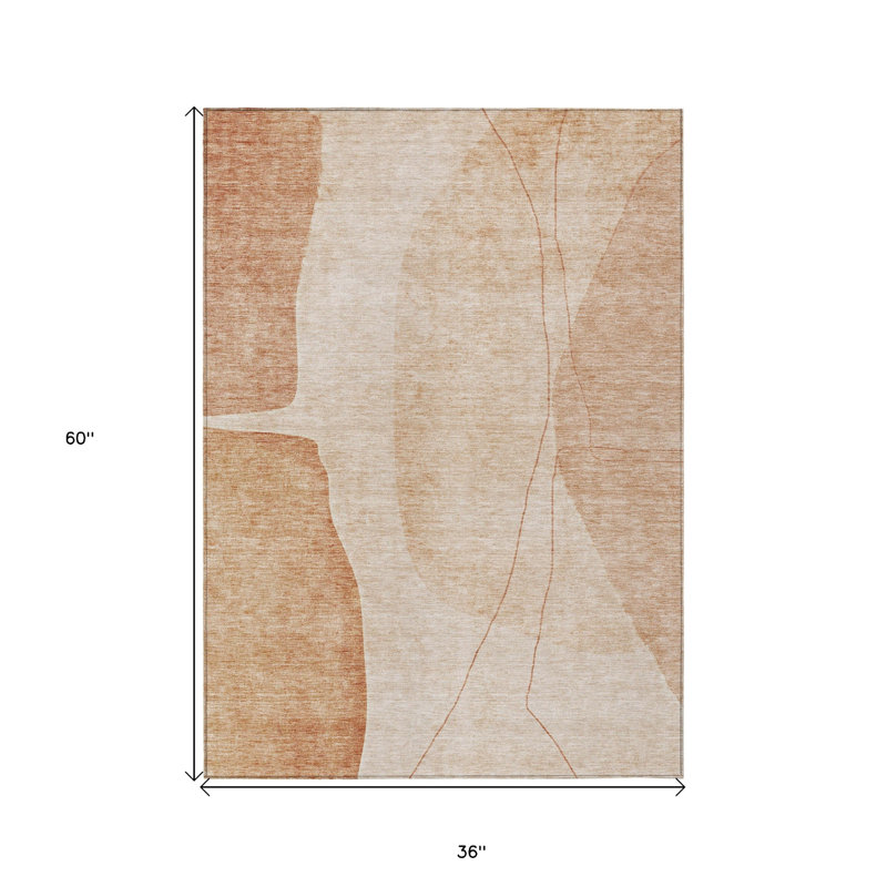 Tapis extérieur lavable abstrait en terre cuite et cuivre 3 pi x 5 pi