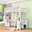 Lit mezzanine en bois Karthika avec bureau en U, tiroirs, échelle et tablettes de rangement-951052710-959556299