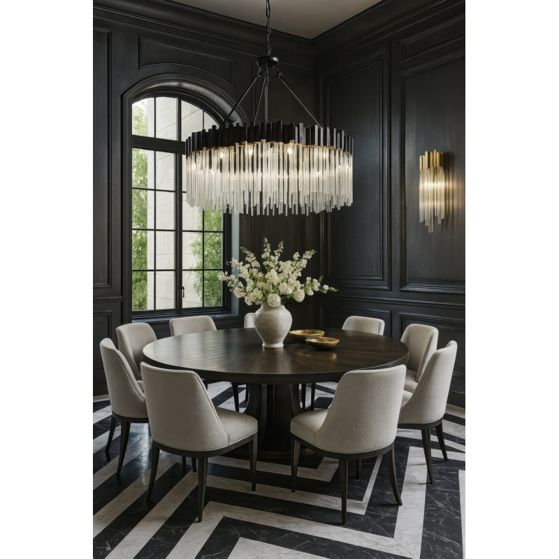Lustre classique unique à 12 lumières Matrix, Noir mat / or français