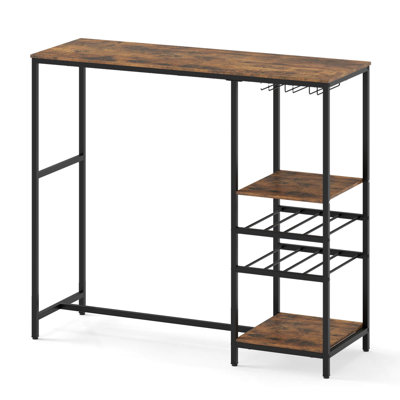 48" Long Bar Table with Storage Shelves Wine Racks & Stemware Holders for Kitchen by 17 Stories