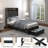 Wingback Upholstered Bed Frame with Galaxy Star Projector Speaker USB, Drawers and Storage Headboard-681121617-689939975