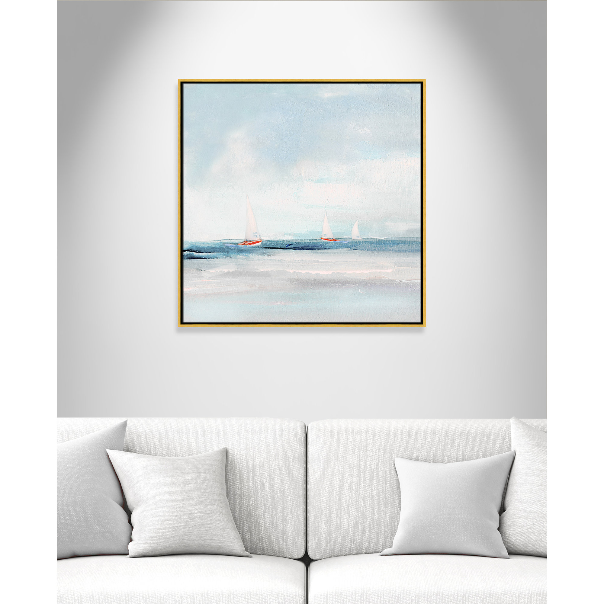 Caribbean Sail by Sally Swatland - Floater Frame Print on Canvas, 31.5" H x 31.5" W x 2" D, Gold