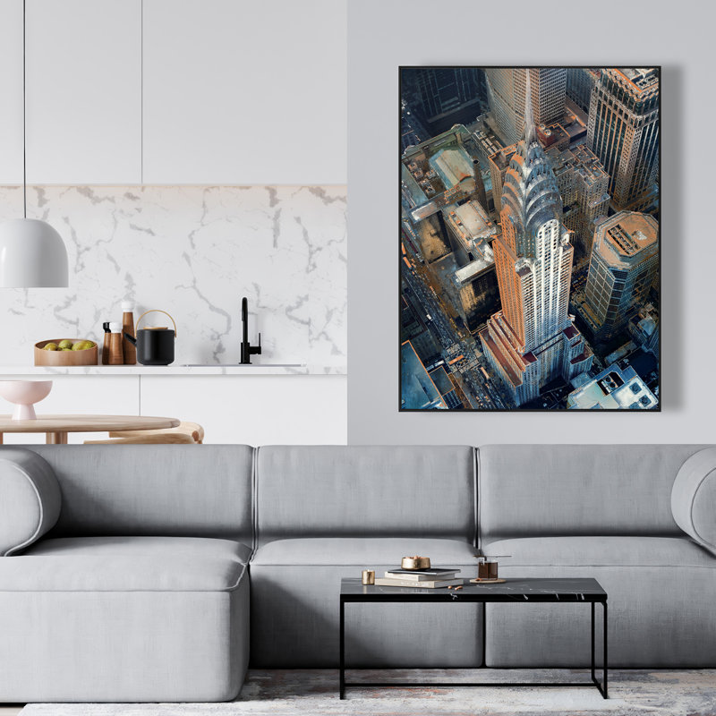 Chrysler Building Canvas Art | Hyperrealist Gray Framed Decor