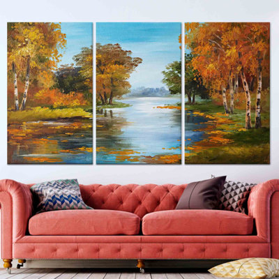 «Autumn River Landscape», art mural encadré, décor naturel sur toile tendue 3P