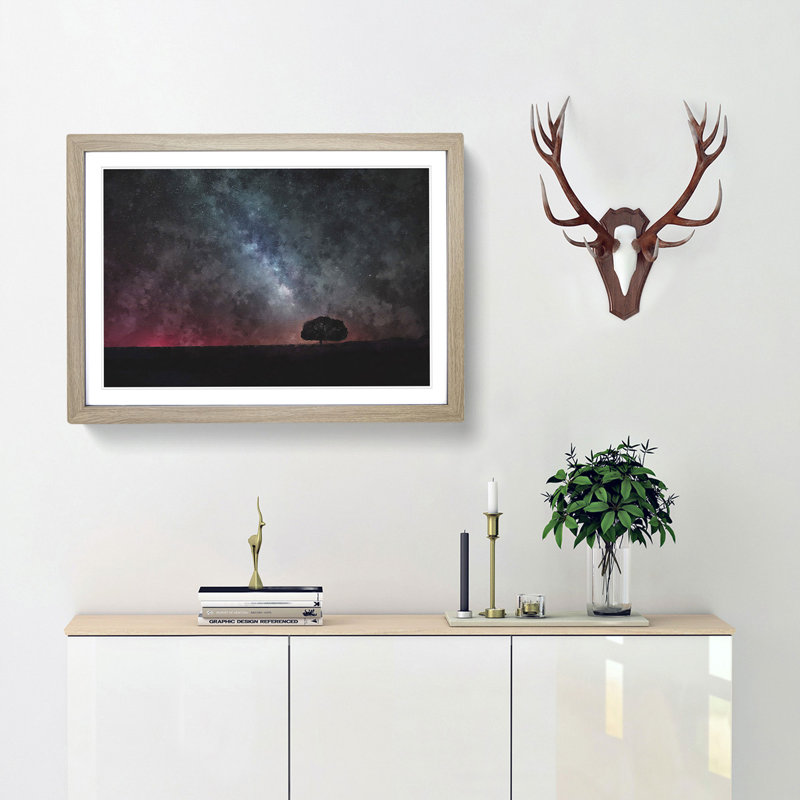 Stars Above a Lone Tree - Picture Frame Graphic Art, 45cm H x 63cm W x 2cm D, Oak Framed